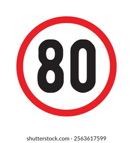 Speed limit sign icon set. Km car speed limit sign set with black number and red circle. Vector illustration in eps 10.