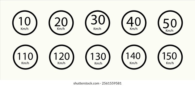 Speed Limit Sign Icons in Circular Design