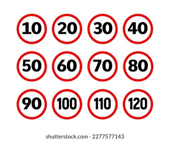 Speed limit sign icons. Traffic pictogram 20 30 km road speed limit sign