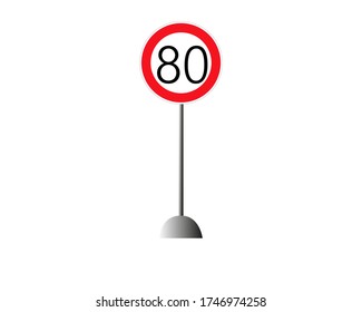 Speed limit sign number eighty. Round Red Road Sign: Speed limit 80 kilometers per hour. Vector Illustration.