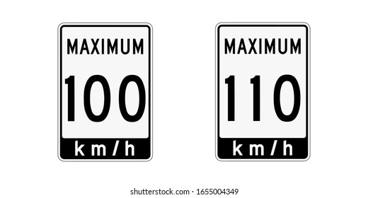 Speed Limit Sign Ontario Canada. Icons Isolated On White Background. Maximum 100 110 km/h. Traffic safety concept