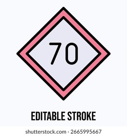 Icono de Vector de signo de límite de velocidad, Icono de estilo de color lineal de Vector aislado, Trazo editable.