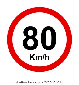Vektorgrafik mit Geschwindigkeitsbegrenzungszeichen. Sammlung von Geschwindigkeitsbegrenzungszeichen, Max. Geschwindigkeitsbegrenzung 80 km/h, Verkehrszeichen mit Ziffern an den Polen, Verkehrszeichen einzeln, Höchstgeschwindigkeit 80 km/h.