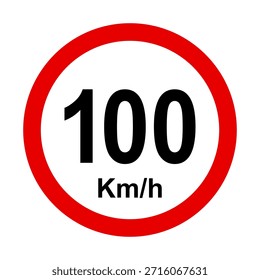 Ilustração do vetor do sinal de limite de velocidade. Conjunto de coleção de sinais de limite de velocidade, Limite Máximo de Velocidade 100 Km h, Sinais de trânsito com números em postes, Sinais de tráfego isolados, Limite Máximo de Velocidade 100 Km h.