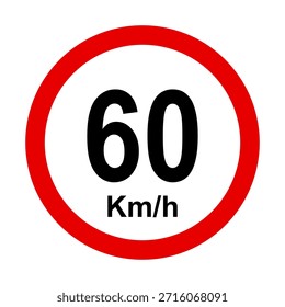 Vektorgrafik mit Geschwindigkeitsbegrenzungszeichen. Sammlung von Geschwindigkeitsbegrenzungszeichen, Max. Geschwindigkeitsbegrenzung 60 km/h, Verkehrszeichen mit Ziffern an den Polen, Verkehrszeichen einzeln, Höchstgeschwindigkeit 60 km/h.
