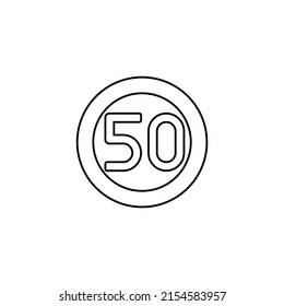Señales del límite de velocidad 50 Signo del límite máximo de velocidad 50. Icono de la señal de la carretera aislada sobre fondo blanco.
