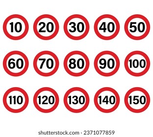 Speed limit signs set. Road signs collection. 
