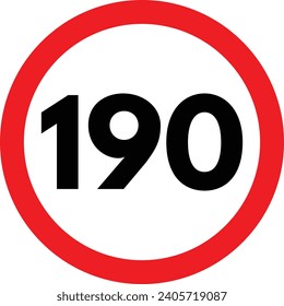 Señal de tráfico límite de velocidad 190 . Señal del límite de velocidad de 190 kilómetros por hora. Ilustración vectorial