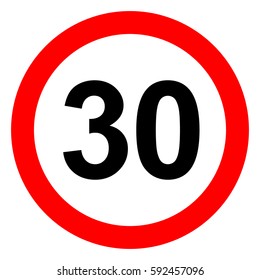 Signo de tráfico de límite de velocidad 30, ilustración vectorial.