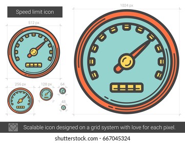 Speed limit vector line icon isolated on white background. Speed limit line icon for infographic, website or app. Scalable icon designed on a grid system.