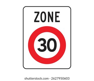 Speed Limit Zone 30 Sign – Traffic Regulation for Controlled Speed Areas – High Quality Vectorial Stock Graphic