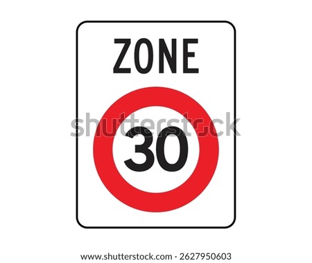 Speed Limit Zone 30 Sign – Traffic Regulation for Controlled Speed Areas – High Quality Vectorial Stock Graphic