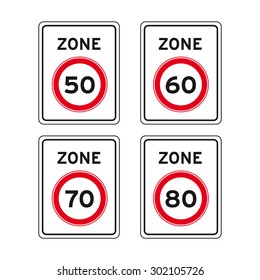 Speed limit zone sign vector set
