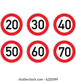 Speed Limitation Road Sign Set.