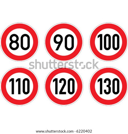 Speed limitation road sign set.