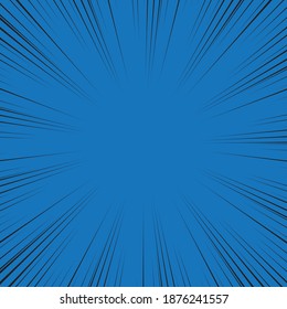 Fondo de la línea de velocidad. Ilustración de un destello o un resplandor. Concentración en el centro de la composición. Ilustración vectorial. Fondo de las líneas radiales azul y negro del cómic.
