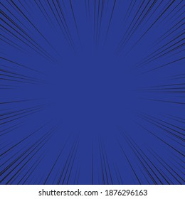 Fondo de la línea de velocidad. Ilustración de un destello o un resplandor. Concentración en el centro de la composición. Ilustración vectorial. Fondo de las líneas radiales azul y negro del cómic.