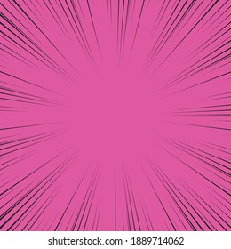 Speed Line background. Vector illustration. Comic book black and pink radial lines background.