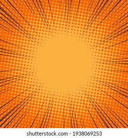 Speed Line background. Vector illustration. Comic book black and orange radial lines background. Halftone background.