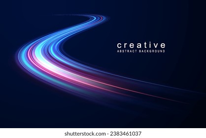 The speed line is blue and red in color. The spiral wave looks like a road. Light curved blue speed line swirls and Glitters. Spinning dynamic neon circle. A magical golden swirl with highlights. Glow