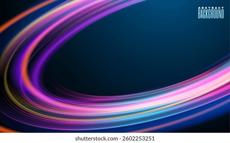 The speed line is blue and red in color. Shiny wavy path. Magic of moving fast lines. Vector. Luminous stripes on a transparent background.