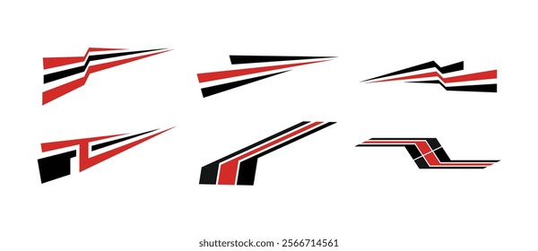 Speed line car stickers in red and black colors, dynamic black and white motion patterns for racing and modern design.