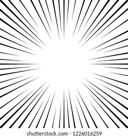 Speed line center comic effect vector, black and white color.