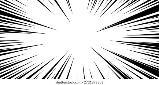 Fondo de cómic de la línea de velocidad. Efecto de dibujos animados de ráfaga radial, patrón de Vector de movimiento, movimiento abstracto manga, líneas de velocidad en perspectiva