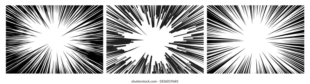 Speed line fast motion background set. Comic illustration with lines collection. Pop art pattern and zoom effect