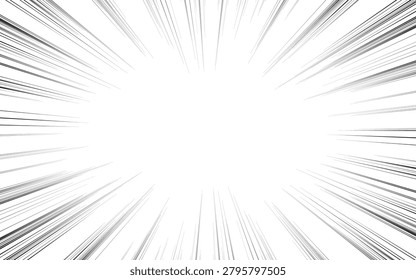 Speed line fast motion background. Comic vector illustration with lines. Black and white pop art pattern and zoom effect
