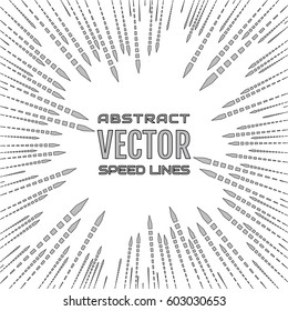 Speed line of gray arrows on white background. Festive illustration with effect power explosion. Element of design. Vector