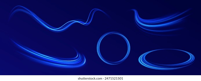 Speed line motion vector background. Modern abstract high-speed light motion effect on black background. Curved light trail stretched upward. Vector Illustration.