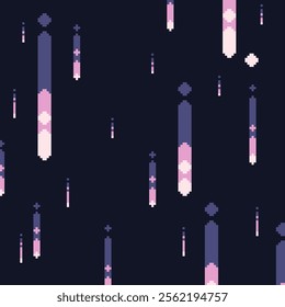 Speed Line Rain in Variant Size Falling to Bottom, Lo-fi Pink Pixel art Style Background