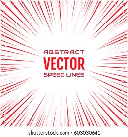Speed line of red arrows on white background. Festive illustration with effect power explosion. Element of design. Vector