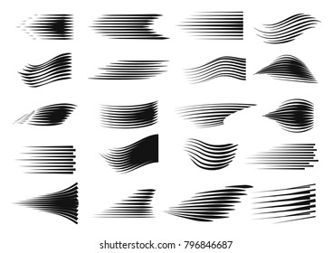 Speed line set. Comics motion lines for fast moving object or moving quickly person. Vector line art illustration isolated on white background