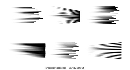 A linha de velocidade define o efeito de mangá em movimento rápido. Simples fundo de textura de anime, ícone. Esboço horizontal, poder de super-herói. 