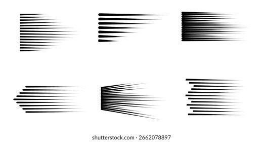 Speed line set fast motion manga comic effect. Simple anime texture background, icon. Horizontal sketch, superhero power. 