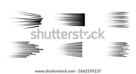 Speed line set fast motion manga comic effect. Simple anime texture background, icon. Horizontal sketch, superhero power. 