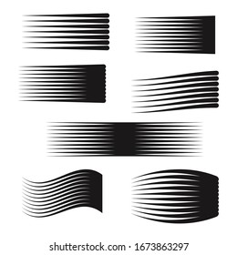 Speed Line Set. Horizontal Motion effect. Flying particles. Lines black for Manga and Comic. Sun rays or star burst. Vector