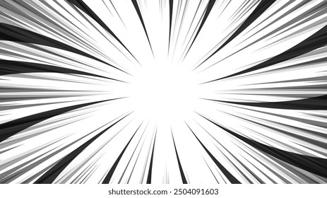 Speed line,Comic book background old vintage magazine style.Pop art retro background with exploding rays of lightning comic style.	Monochrome explosion and flash glow.