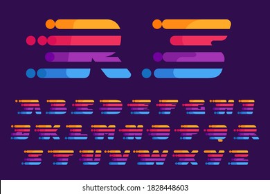 Speed lines alphabet design template. Colorful creative unique icon for multimedia ads, creative poster, sport identity, etc.