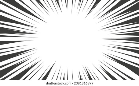 Speed lines arranged in a circle. Black and white background. Comic book action lines. Vector graphic.