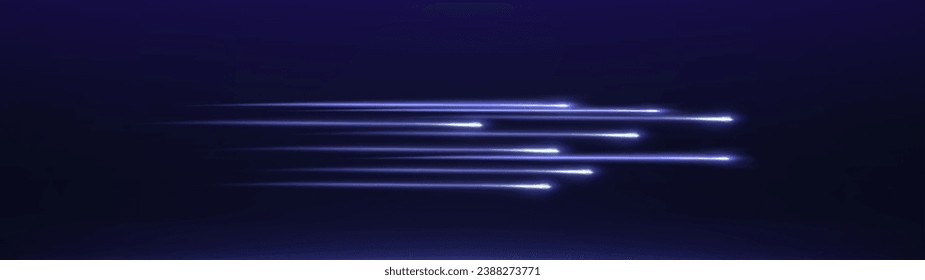 Líneas de velocidad. Fondo de las líneas de luz de velocidad azul o neón. Luces dinámicas en un fondo oscuro. Concepto de líneas de velocidad de neón de alta velocidad. Vector png.