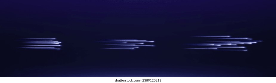 Speed Lines. Background of blue or neon speed light lines. Dynamic lights on a dark background. Concept of high speed neon speed lines. Vector png.