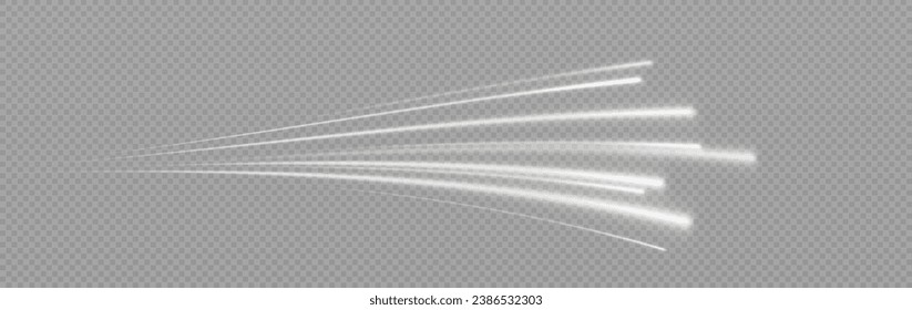 Geschwindigkeitslinien. Hintergrund der blauen oder weißen Geschwindigkeitslinien. Dynamische Lichter auf dunklem Hintergrund. Konzept der Hochgeschwindigkeitsstrecken für weiße Geschwindigkeiten. Vektorpng.	
