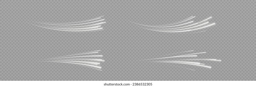 Speed Lines. Background of blue or white speed light lines. Dynamic lights on a dark background. Concept of high speed white speed lines. Vector png.	
