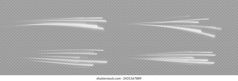 Líneas de velocidad. Fondo de líneas de luz de velocidad azul o blanco. Luces dinámicas sobre un fondo oscuro. Concepto de líneas de velocidad blanca de alta velocidad. Vector png.	
