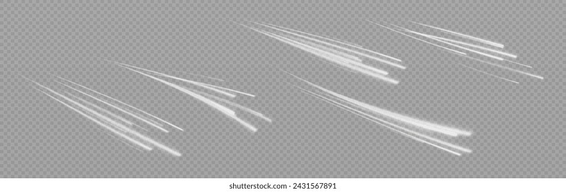 Speed Lines. Background of blue or white speed light lines. Dynamic lights on a dark background. Concept of high speed white speed lines. Vector png.	
