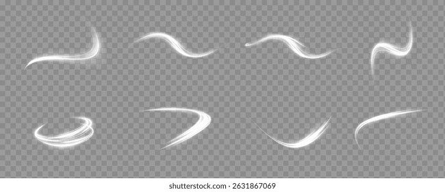 Linhas de velocidade. Plano de fundo das linhas de luz de velocidade azul ou branca. Luzes dinâmicas em um plano de fundo escuro. Conceito de linhas brancas de alta velocidade. Png vetorial.	
