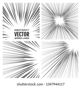 Speed lines background. Effect motion lines for comic book and manga. Radial rays with effect explosion. Template for design. Vector